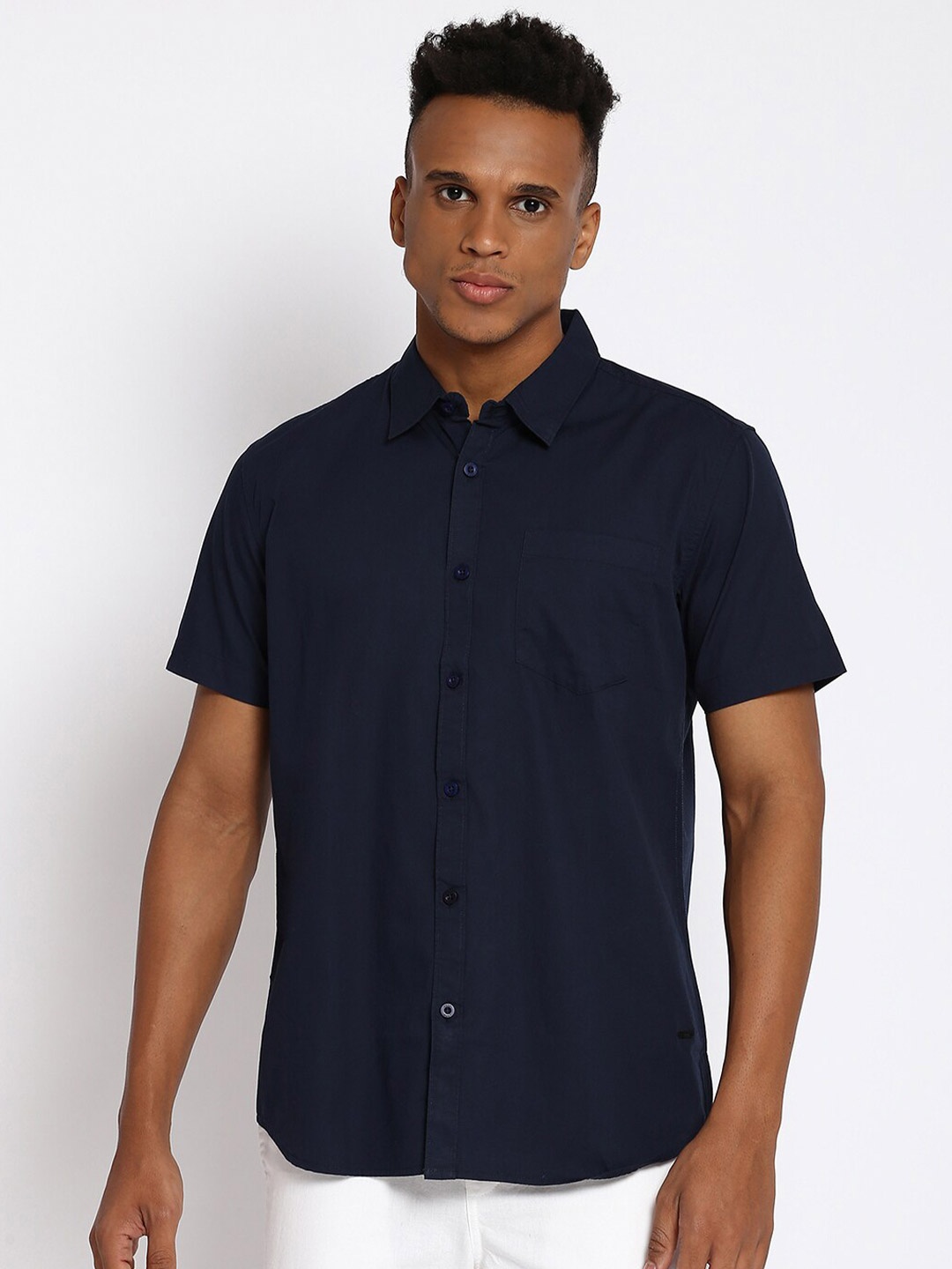 

abof Men Navy Blue Slim Fit Casual Shirt