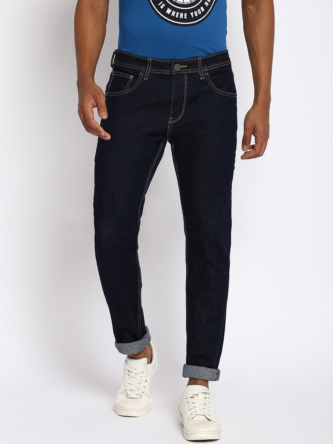 

abof Men Navy Blue Regular Fit Jeans
