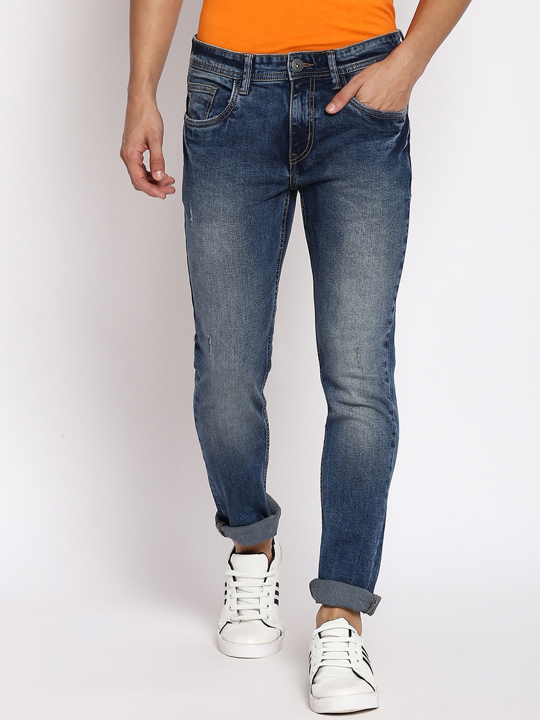 

abof Men Navy Blue Slim Fit Heavy Fade Jeans