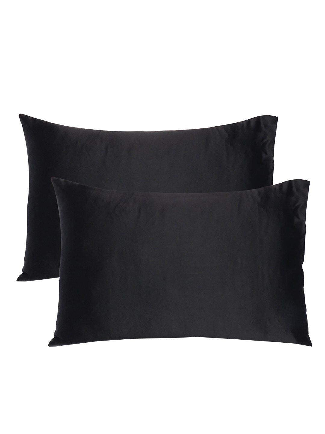 

OUSSUM Set Of 2 Black Solid Satin Pillow Covers