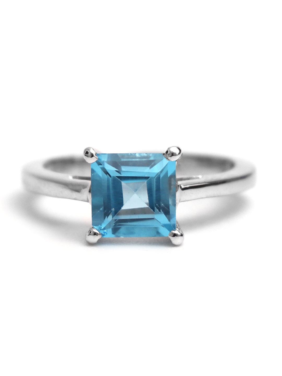 

HIFLYER JEWELS Rhodium-Plated 925 Sterling Silver Blue Stone Studded Finger Ring