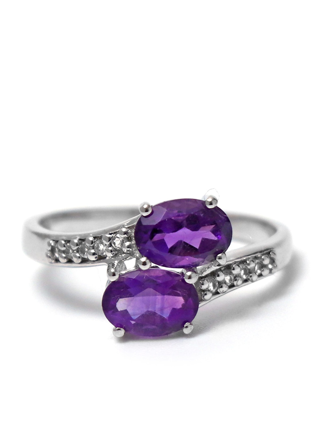 

HIFLYER JEWELS 925 Sterling Silver Rhodium-Plated Purple Topaz-Studded Finger Ring