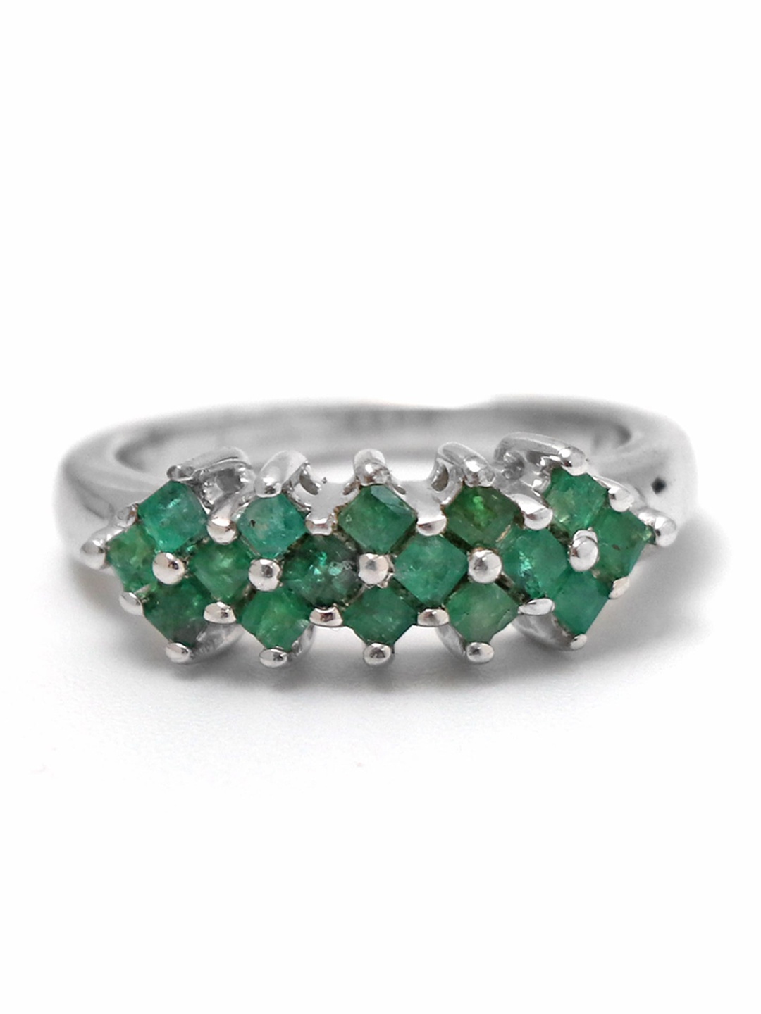 

HIFLYER JEWELS 925 Sterling Silver Rhodium-Plated Green Stone-Studded Finger Ring