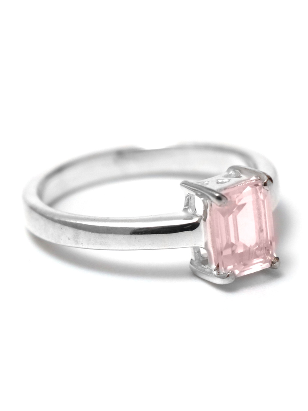 

HIFLYER JEWELS 925 Sterling Silver Rhodium-Plated Pink Stone-Studded Finger Ring