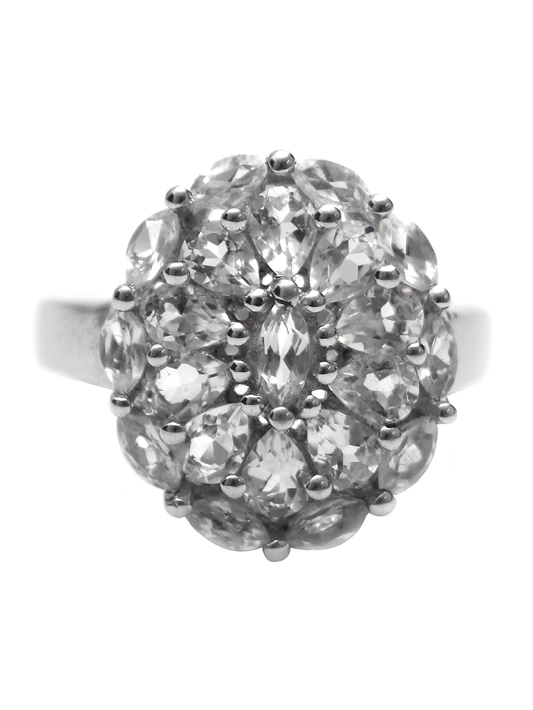 

HIFLYER JEWELS Women Rhodium-Plated Silver-Toned & White Topaz-Studded Finger Ring