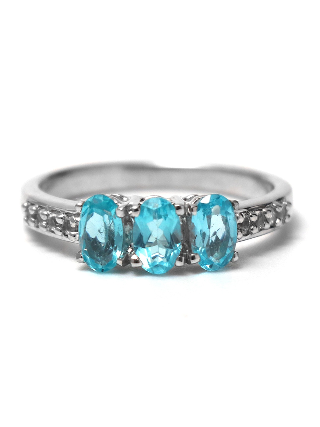 

HIFLYER JEWELS 925 Sterling Silver Rhodium-Plated Blue Stone-Studded Finger Ring