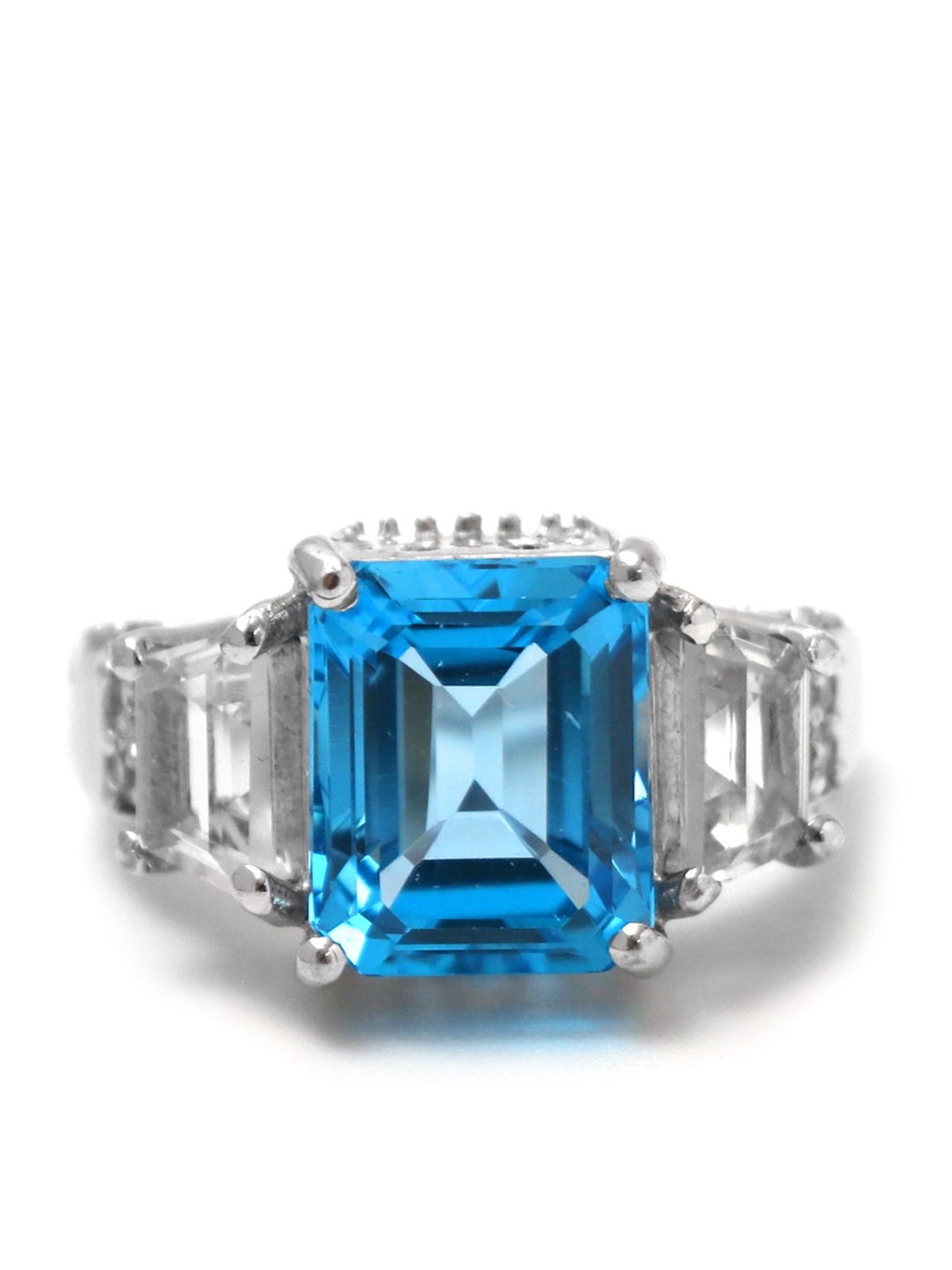 

HIFLYER JEWELS 92.5 Sterling Silver Rhodium-Plated Blue Stone-Studded Finger Ring