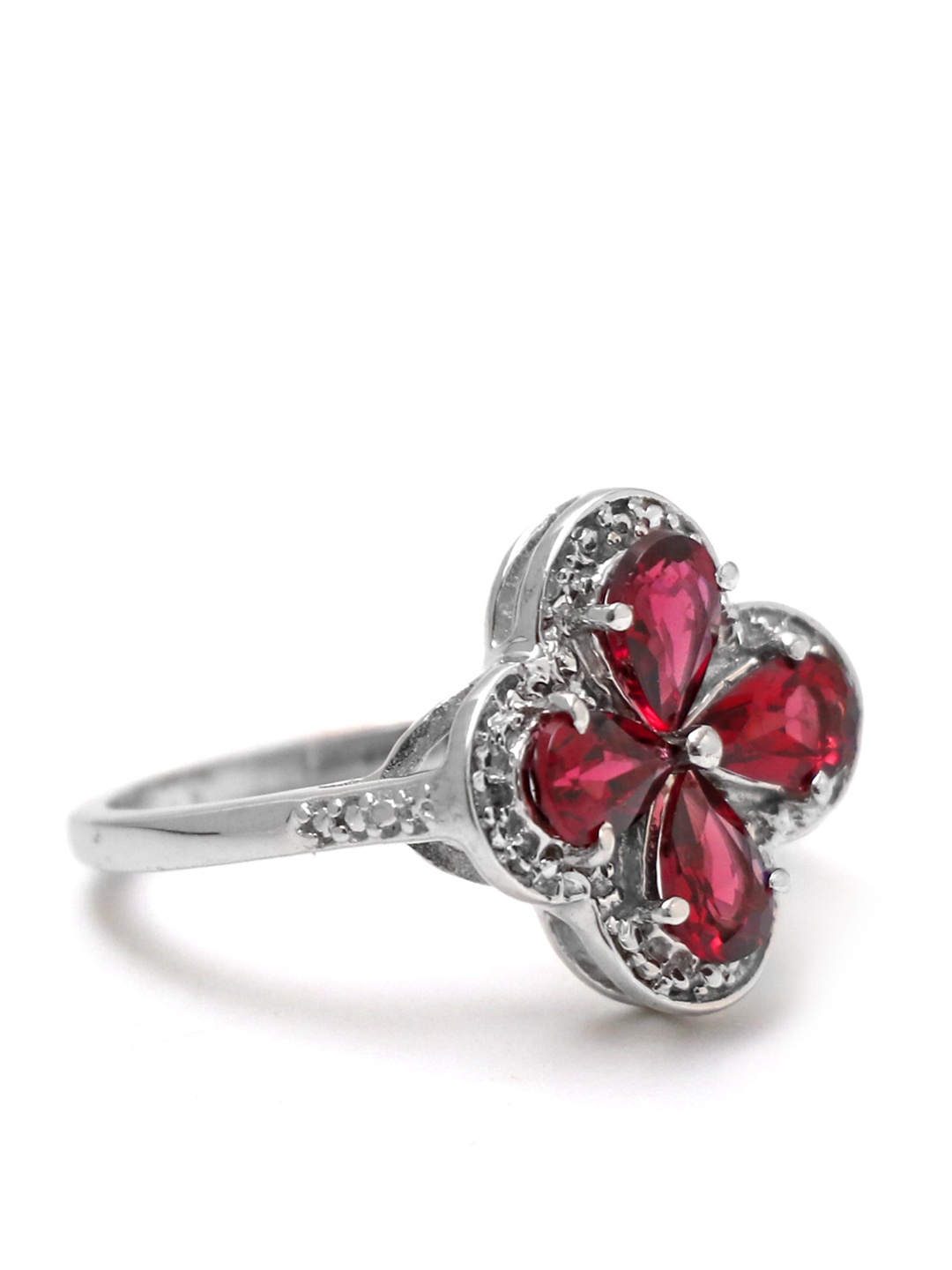 

HIFLYER JEWELS 92.5 Sterling Silver Rhodium-Plated Red Stone-Studded Finger Ring