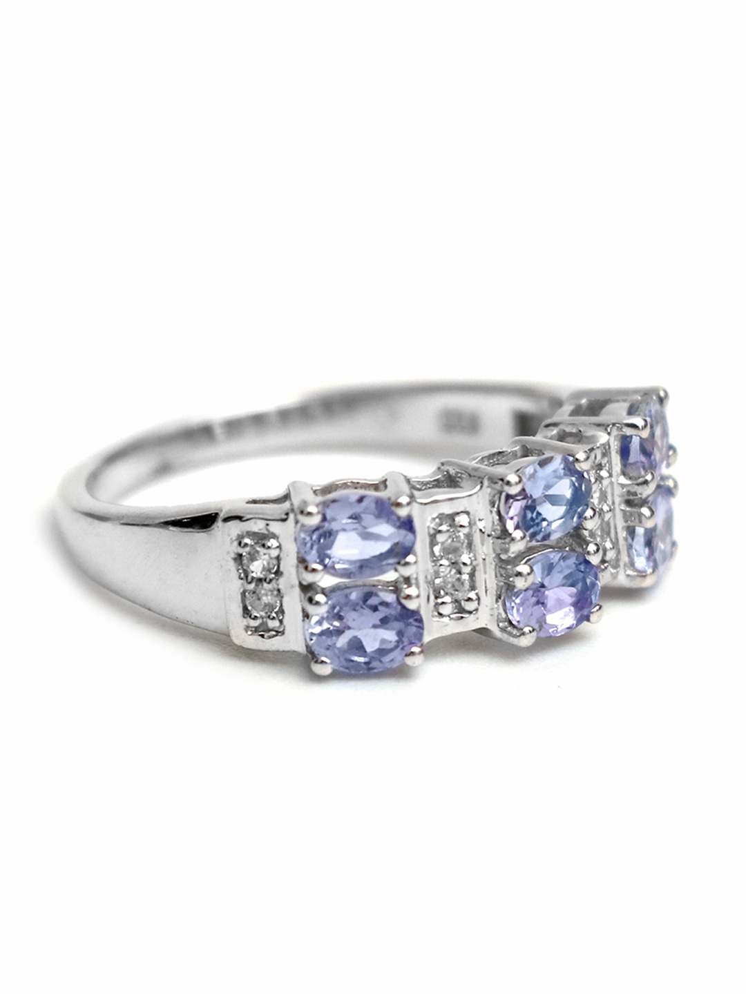 

HIFLYER JEWELS Rhodium-Plated Silver-Toned & Blue Gemstone-Studded Finger Ring