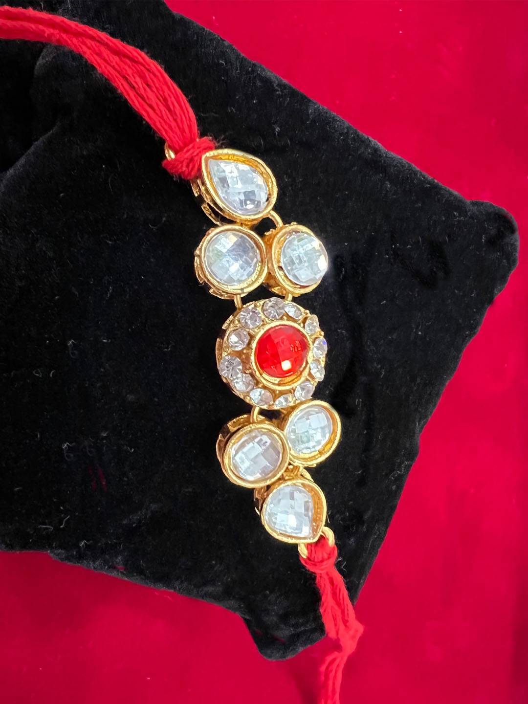 

Vembley Men Set Of 4 Gold-Toned & Red Kundan Studded Rakhi