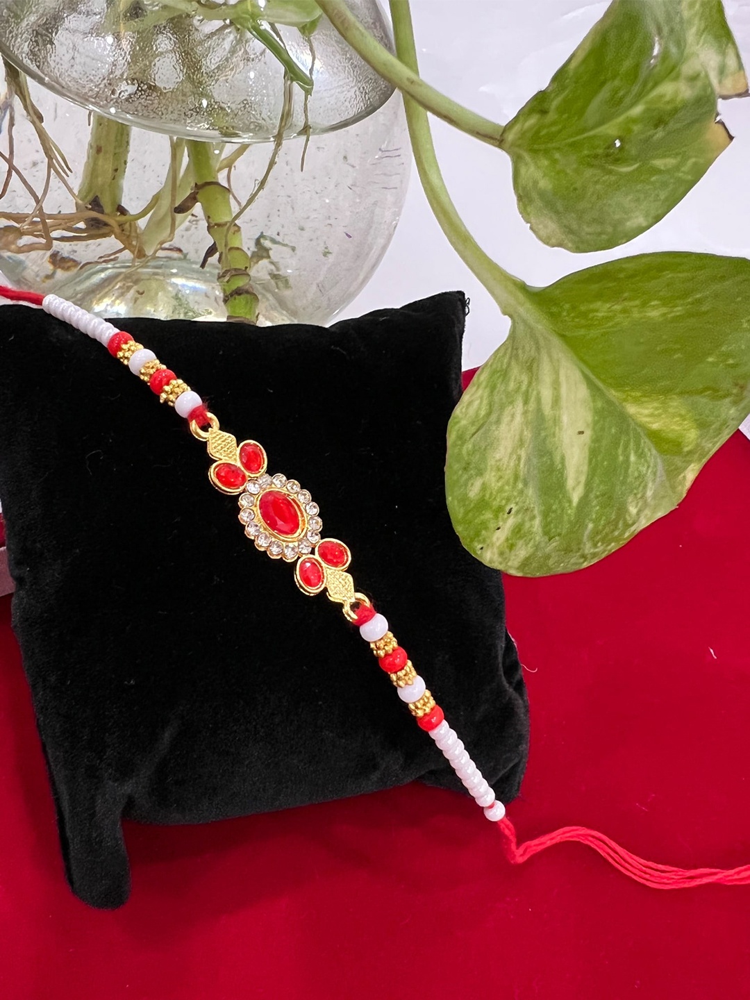 

Vembley Men Set Of 2 Gold-Toned & Red Kundan Studded Rakhi