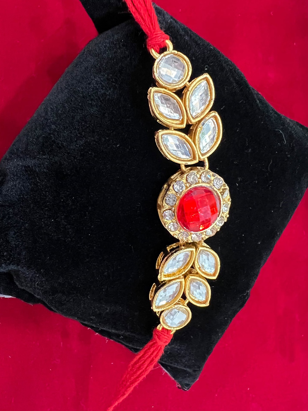 

Vembley Set Of 2 Gold-Toned & White Stone Studded Thread Rakhi