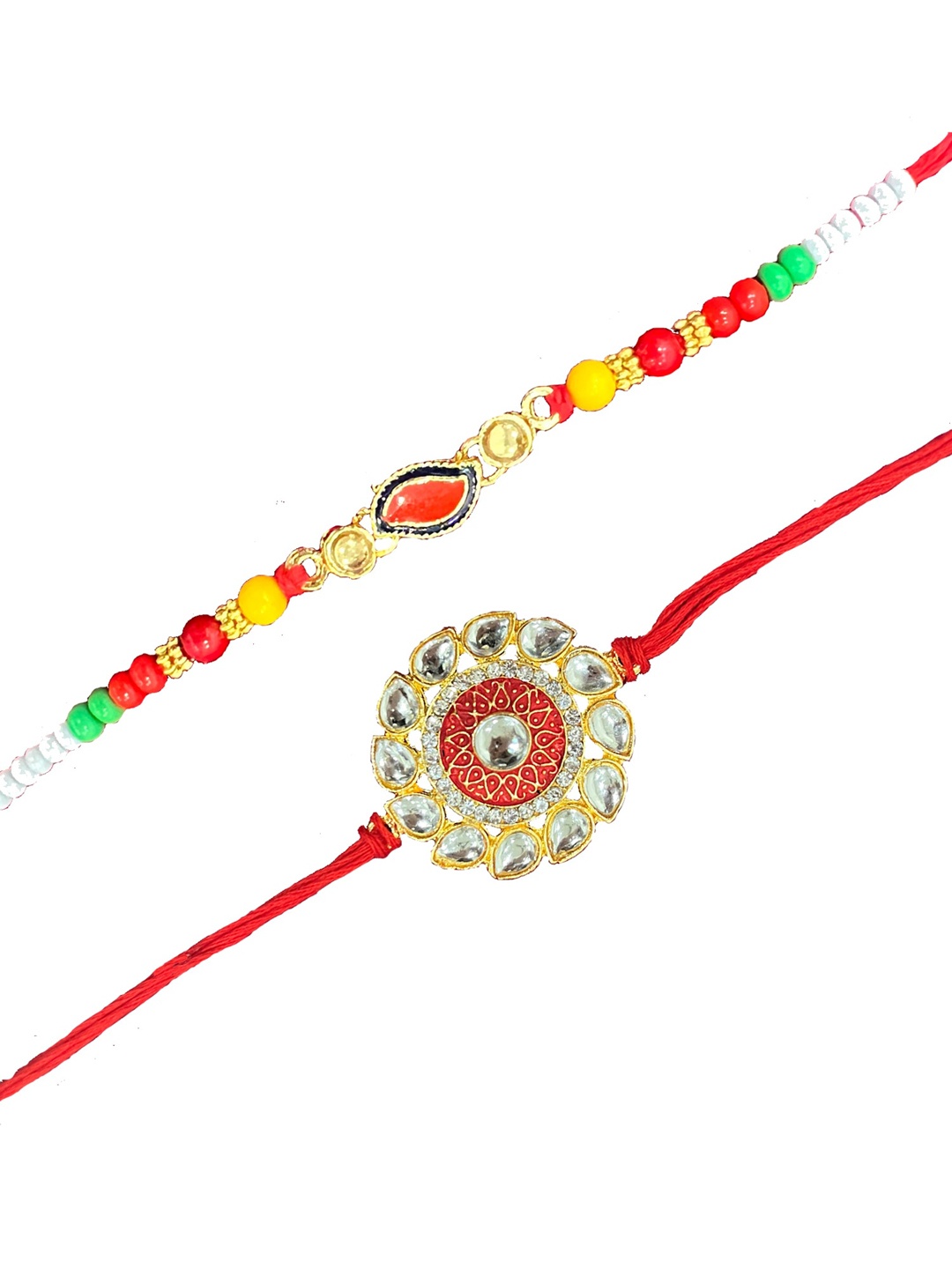 

Vembley Men Set Of 2 Gold-Toned & Red Kundan-Studded Special Handmade Rakhi