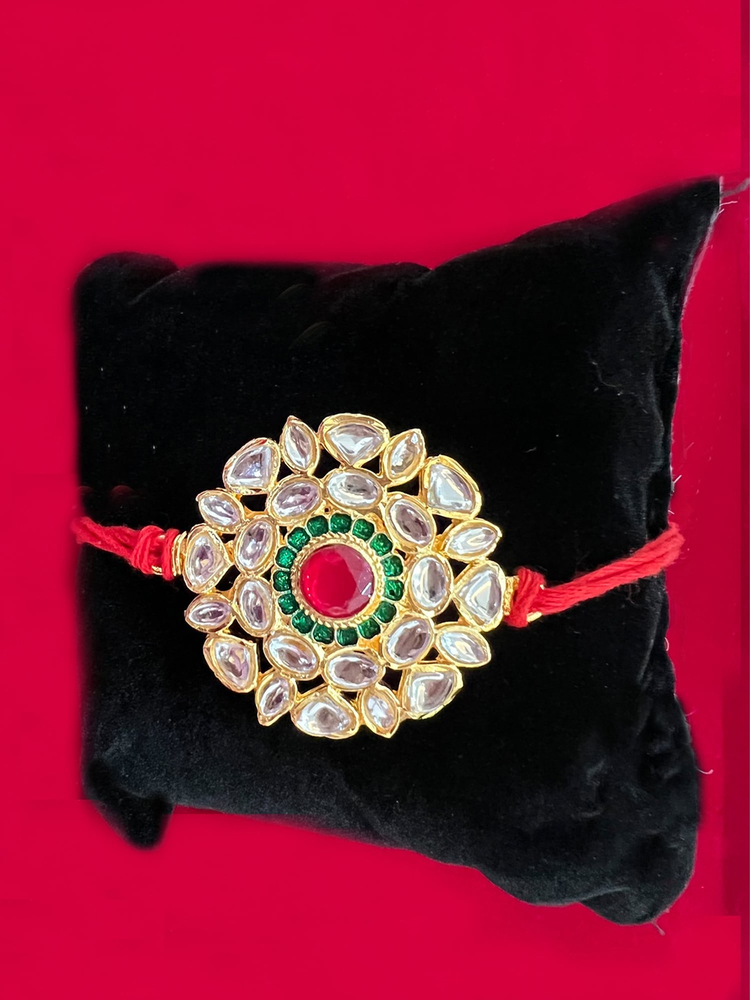 

Vembley Set Of 2 Gold-Toned & Red Stone-Studded & Beaded Rakhi