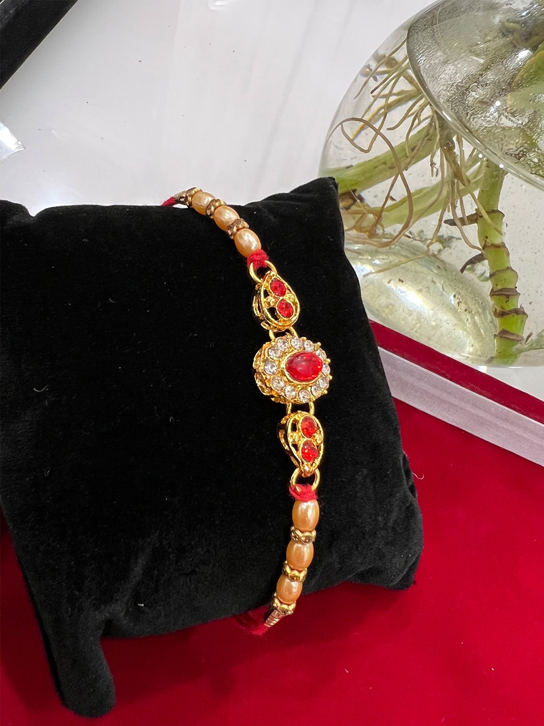 

Vembley Men Set Of 2 Gold-Toned & Red Kundan-Studded & Beaded Elegant Rakhi
