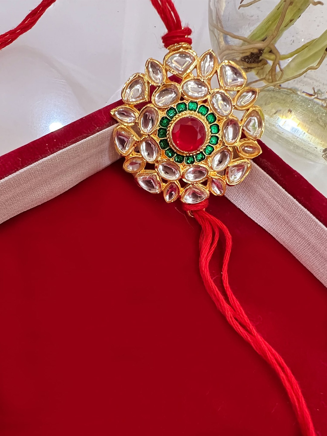 

Vembley Set Of 2 Gold-Toned & White Kundan-Studded Thread Rakhi