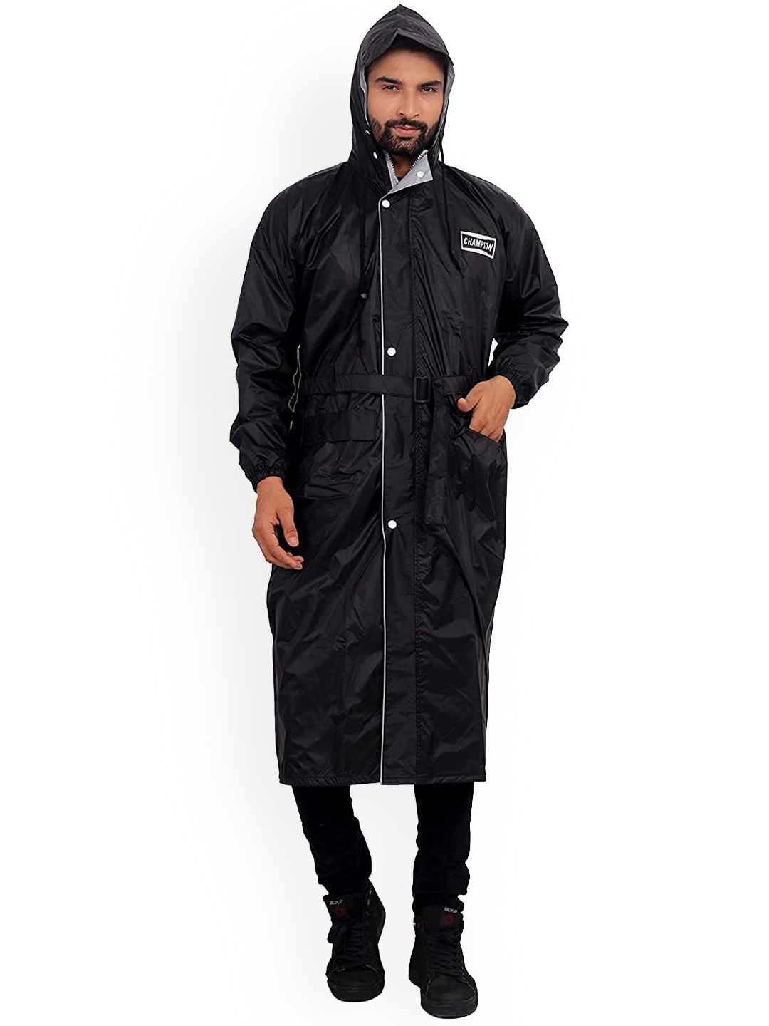 

THE CLOWNFISH Champion Black Solid Waterproof Double Layer Long Rain Jacket