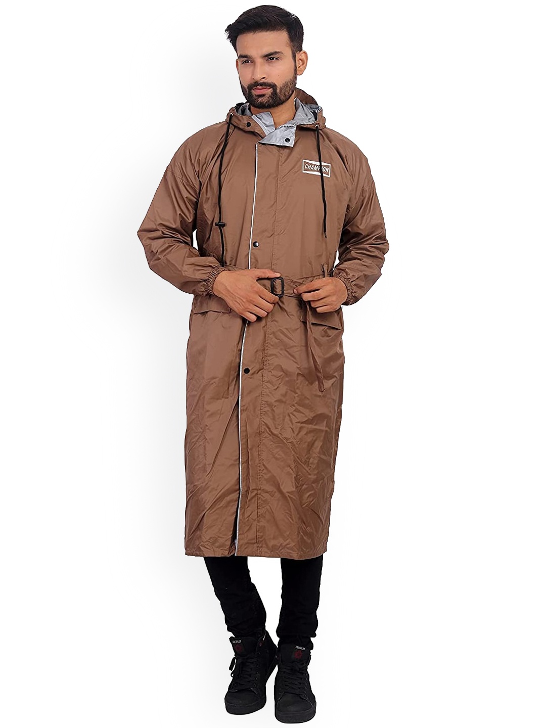 

THE CLOWNFISH Men Brown Waterproof Double Layer Long Rain Jacket