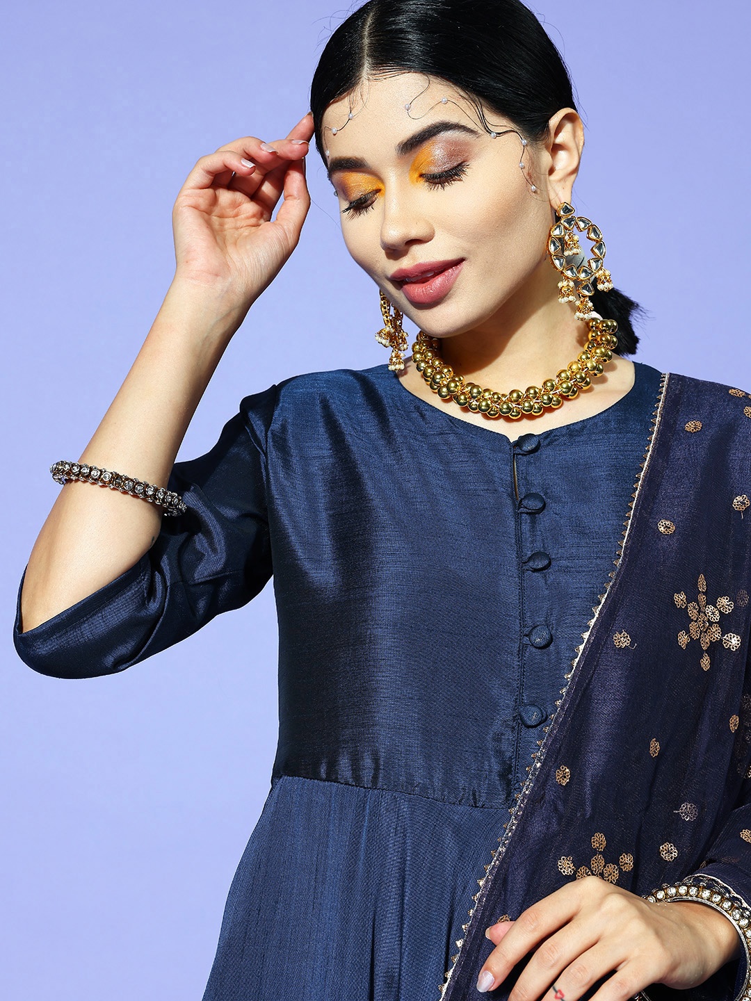 

Tikhi Imli Women Navy Blue Kurta with Trousers & With Dupatta