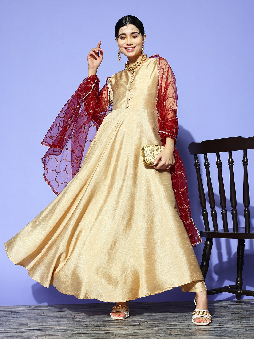 

Tikhi Imli Women Beige Kurta with Trousers & With Dupatta