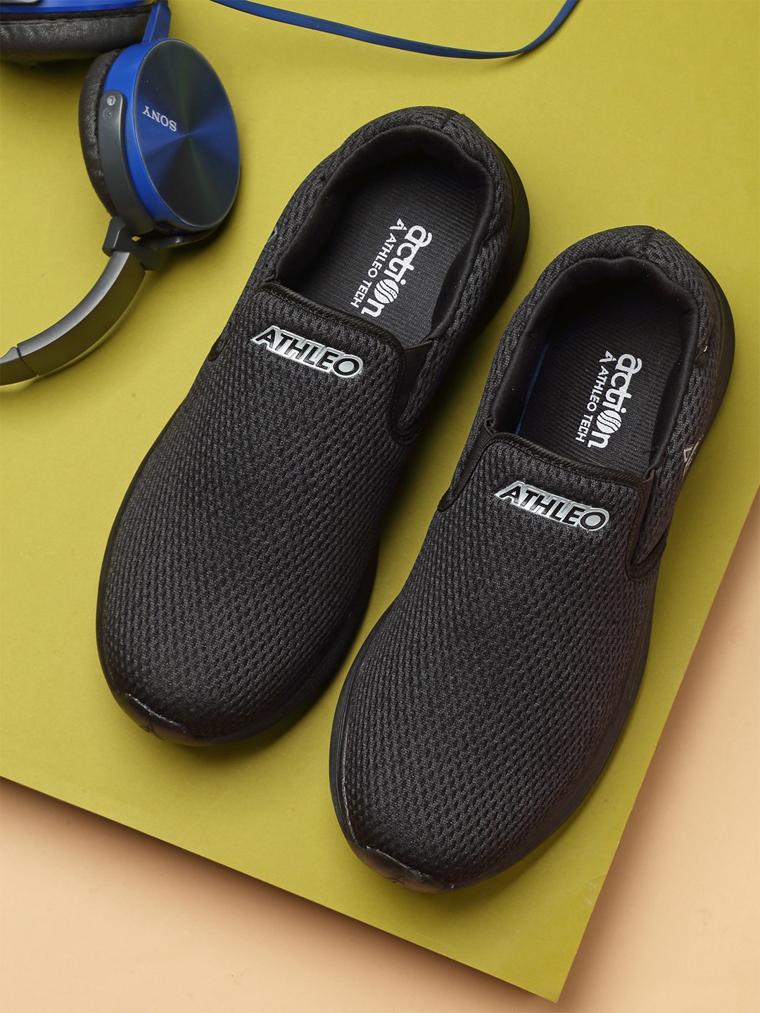 

Action Men Black Woven Design Slip-On Sneakers