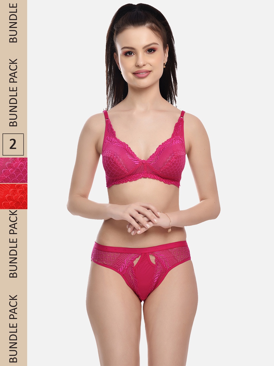 

FIMS Women Pack Of 2 Self-Design Lingerie Set, Red