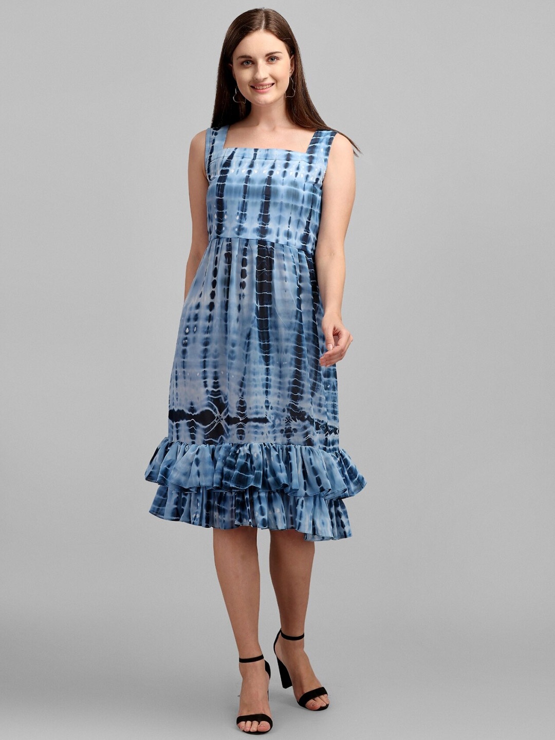 

VAANI CREATION Blue Tie and Dye Dyed Georgette A-Line Dress