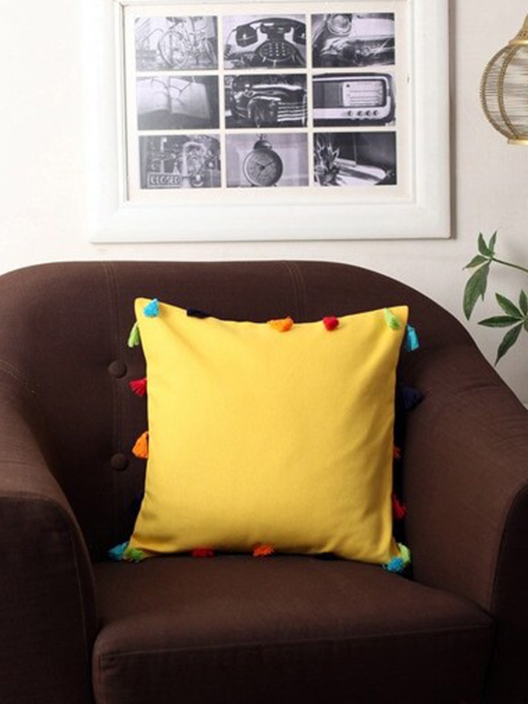 

Lushomes Yellow & Green Pack of 3 Square Cushion Covers