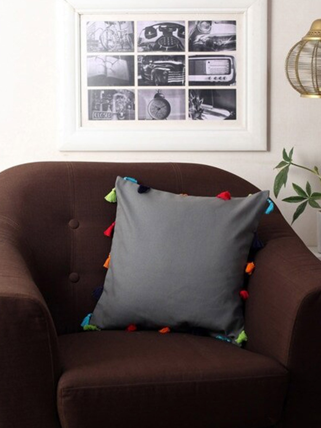 

Lushomes Grey Solid Square Cushion Cover