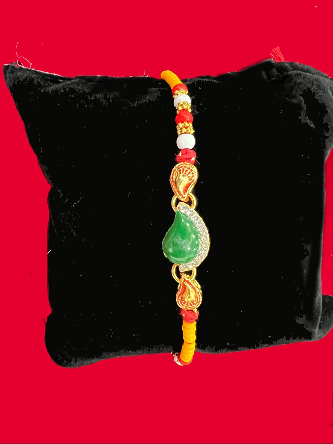 

Vembley Men Set Of 4 Gold-Toned & Red Stone-Studded & Beaded Rakhi