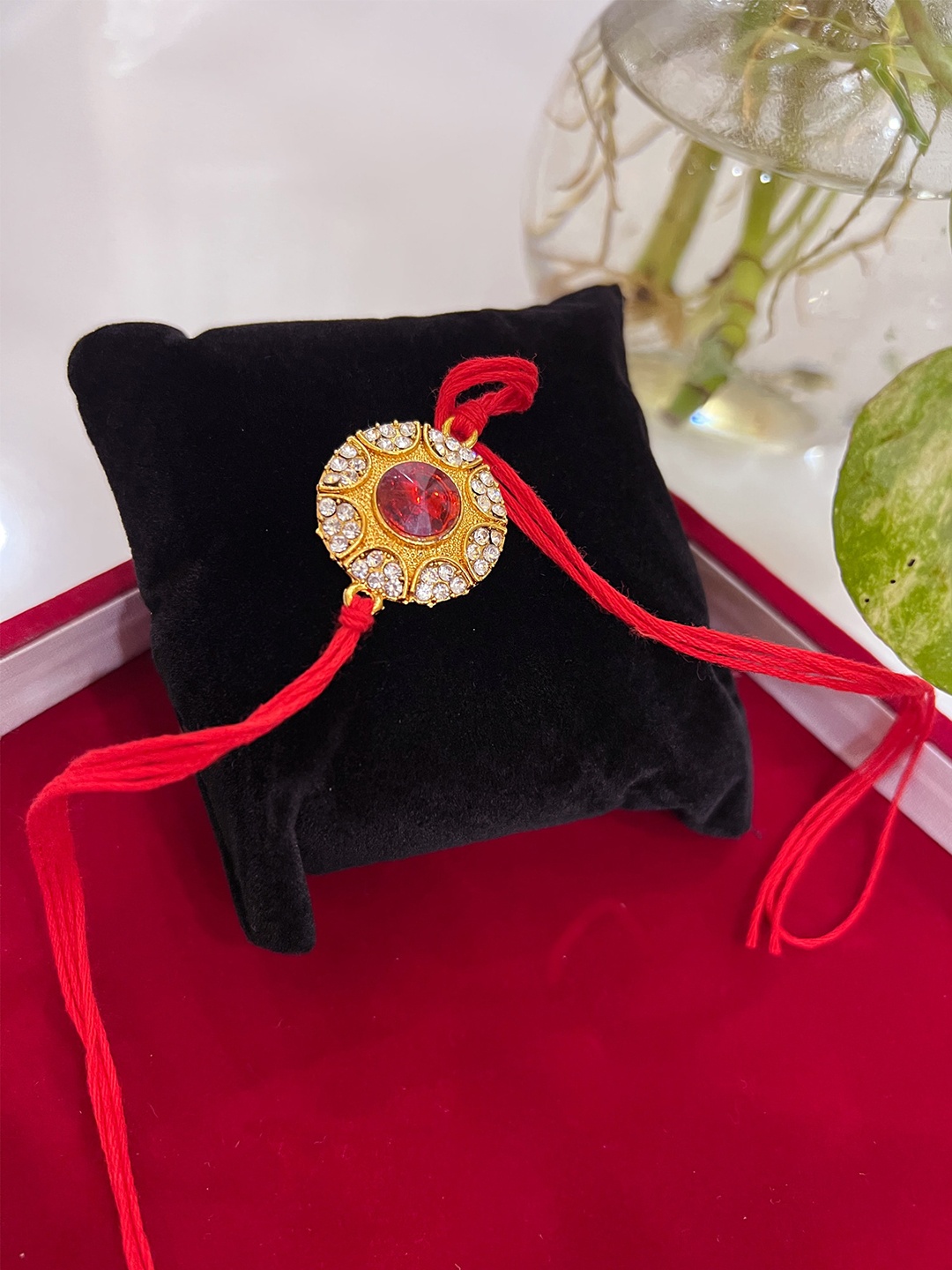 

Vembley Men Set of 4 Gold-Toned & Red Kundan-Studded Designer Rakhis