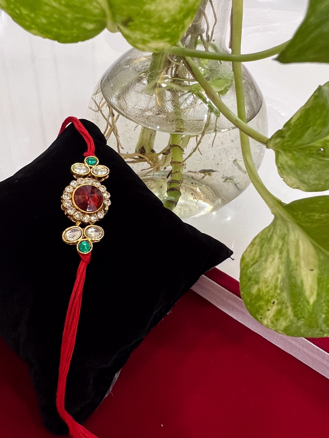 

Vembley Men Set of 3 Gold-Toned White & Red Kundan-Studded Rakhis