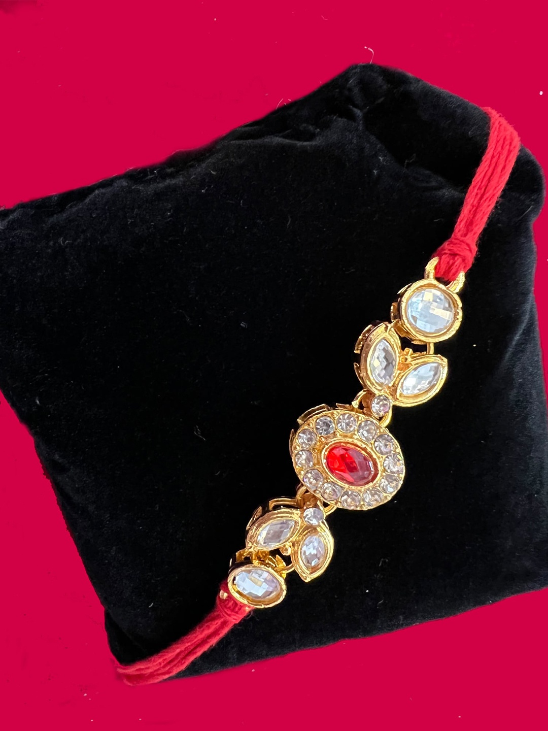 

Vembley Men Set of 4 Gold & Red Kundan Studded Rakhi