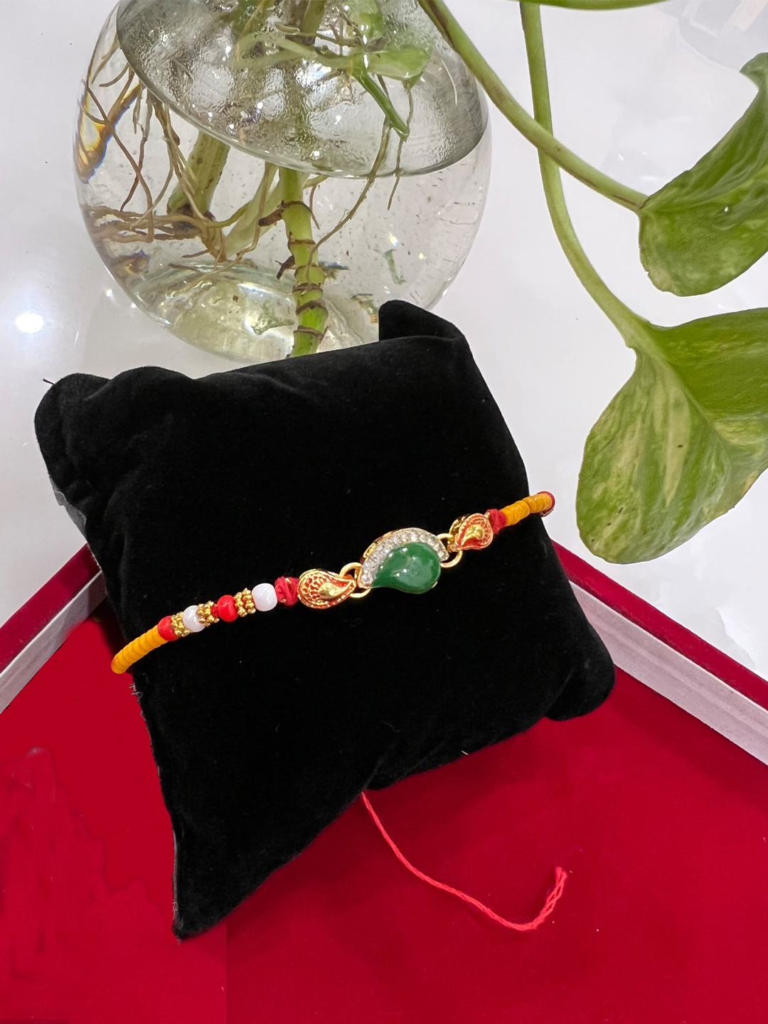 

Vembley Men Set Of 5 Gold-Toned & Green Stone-Studded & Beaded Rakhi
