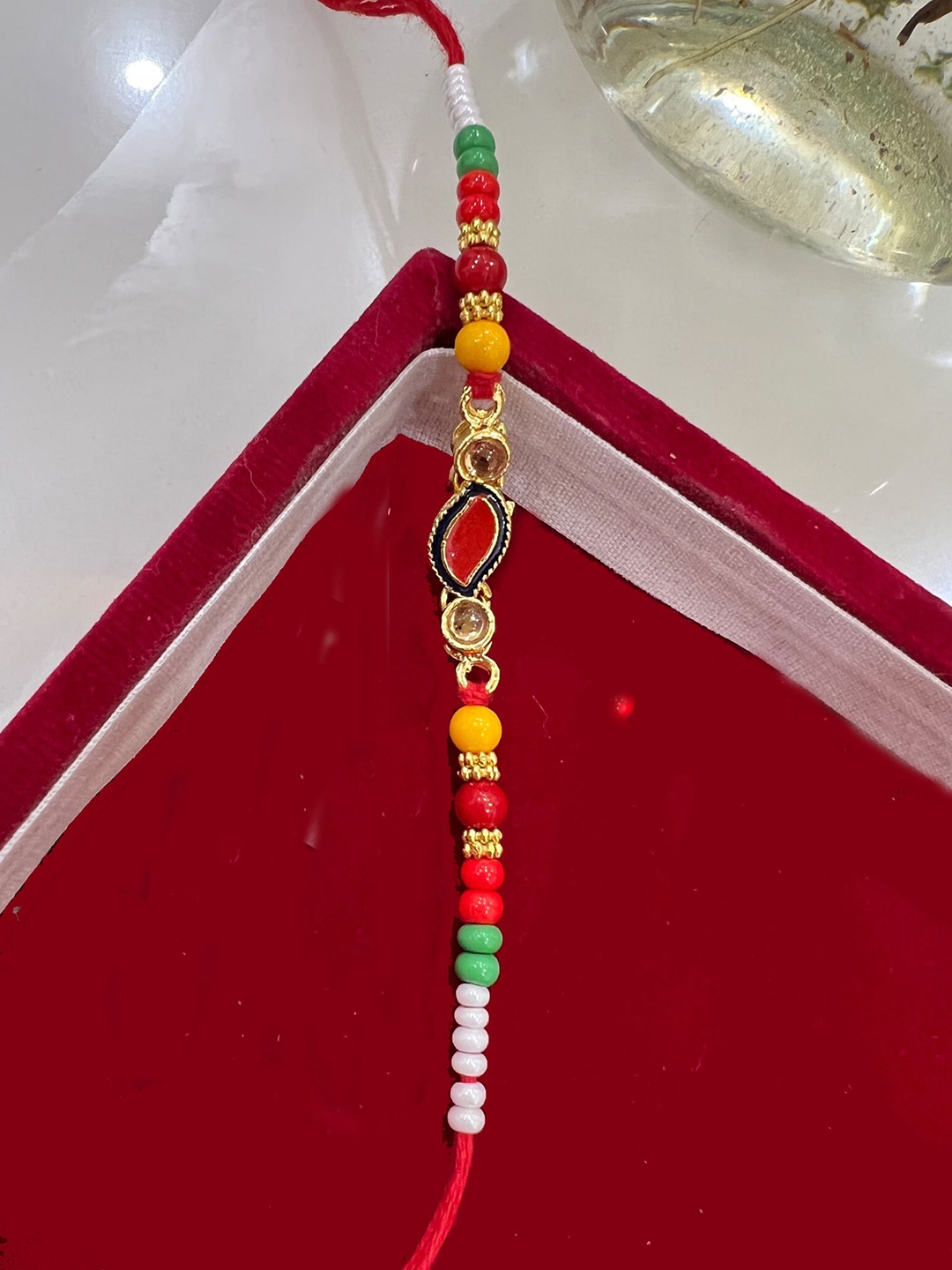 

Vembley Set Of 4 Gold-Colored Red & With Stone-Studded & Beaded Rakhi