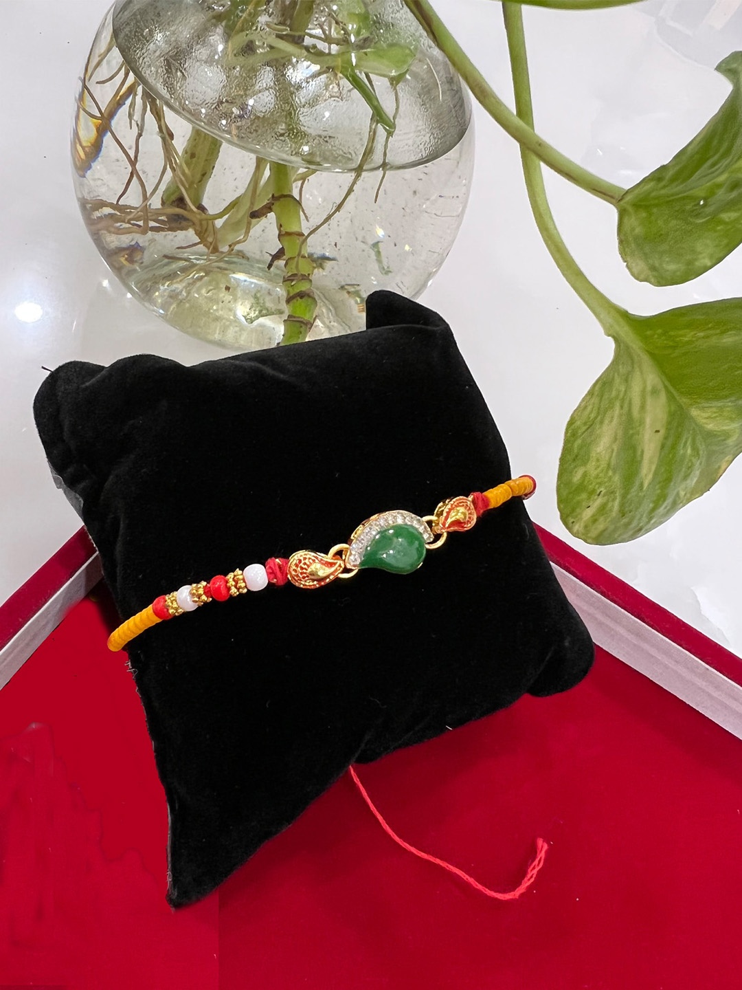 

Vembley Men Set Of 3 Gold-Toned & Green Kundan-Studded Special Rakhi