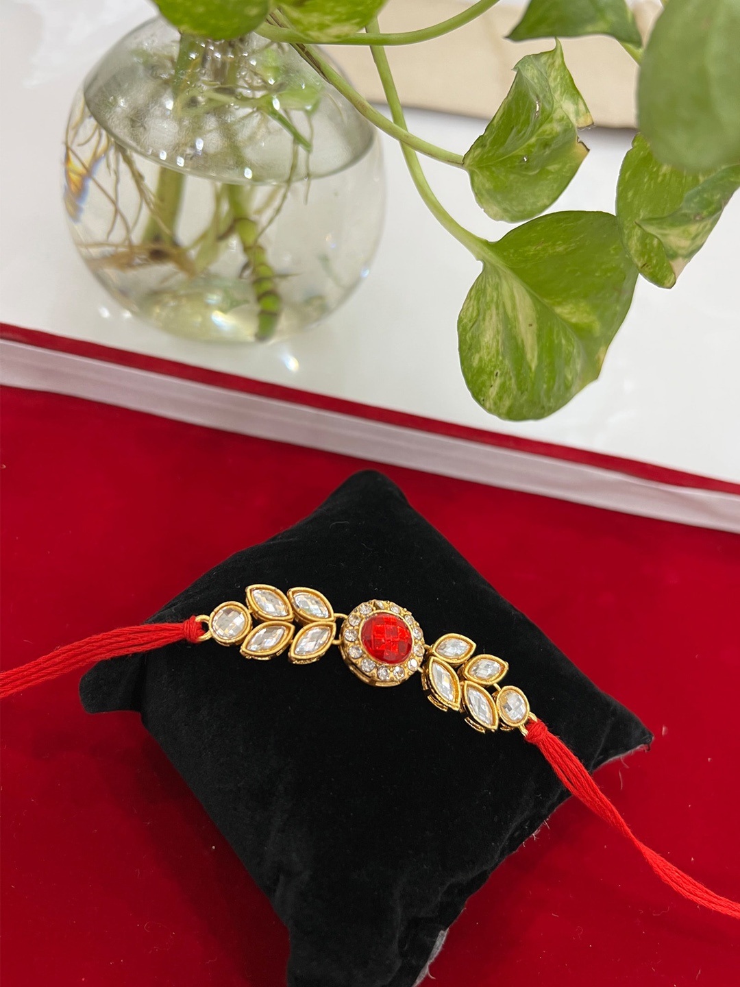 

Vembley Set Of 5 Gold-Colored Red & With Kundan-Studded Rakhi