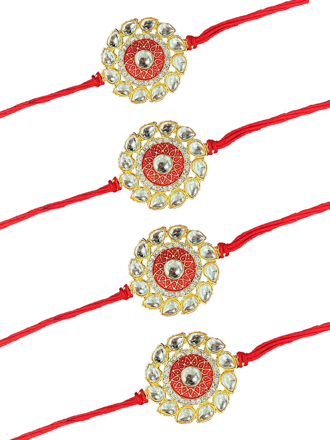 

Vembley Men Set of 4 Gold & Red Kundan & Stone Studded Rakhi