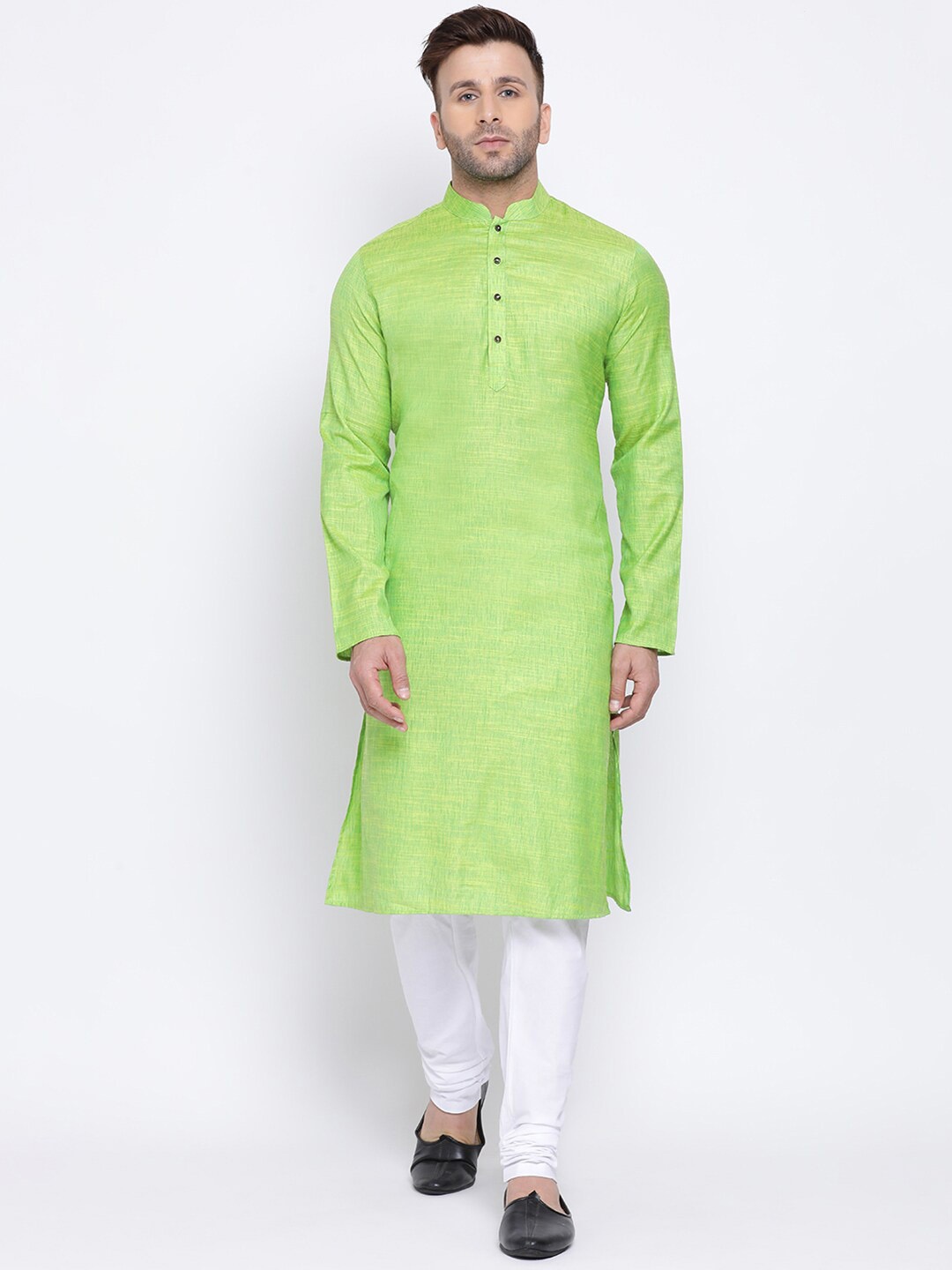 

NAMASKAR Men Green Cotton Solid Kurta with Churidar