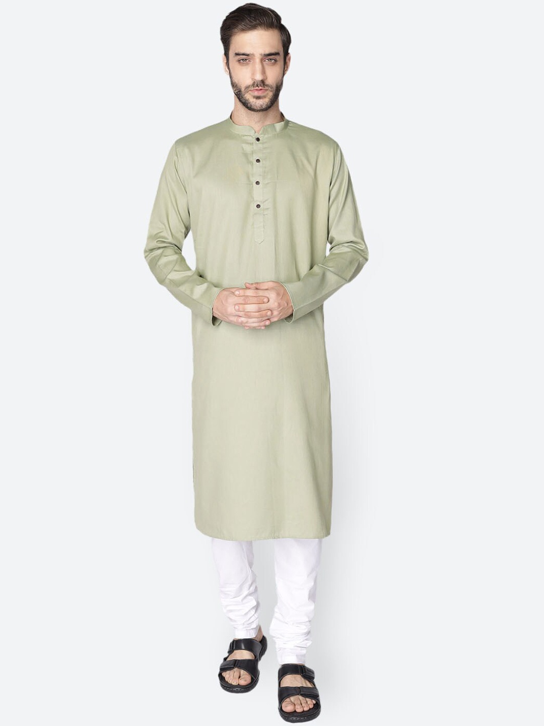 

NAMASKAR Men Green Solid Cotton Kurta with Pyjamas