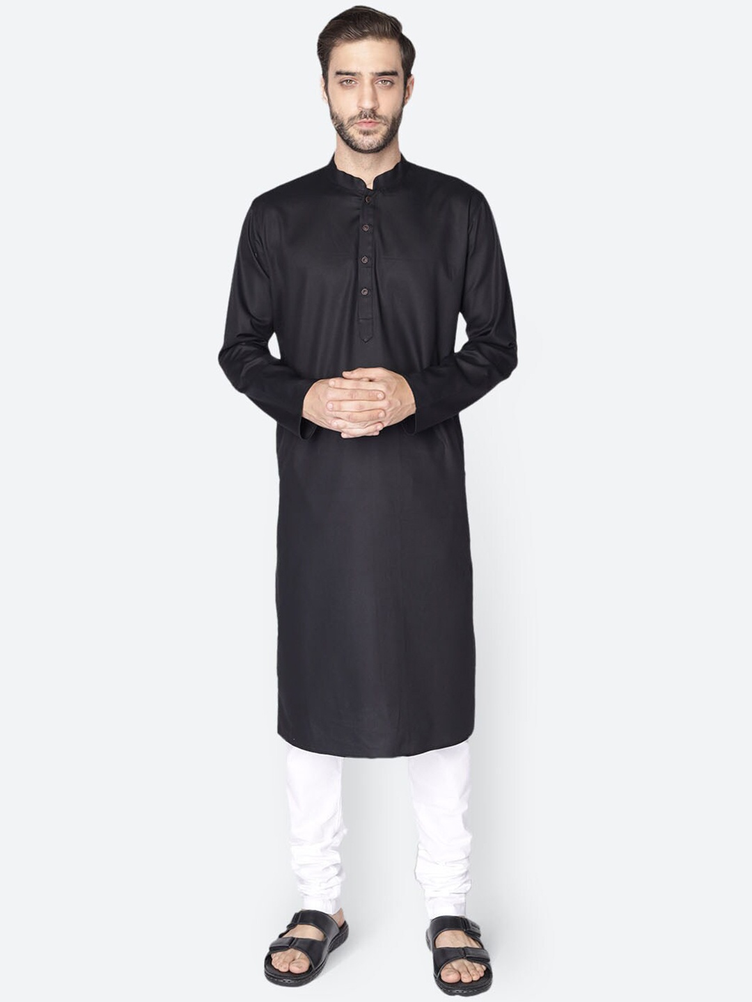 

NAMASKAR Men Black Solid Cotton Kurta with Pyjamas