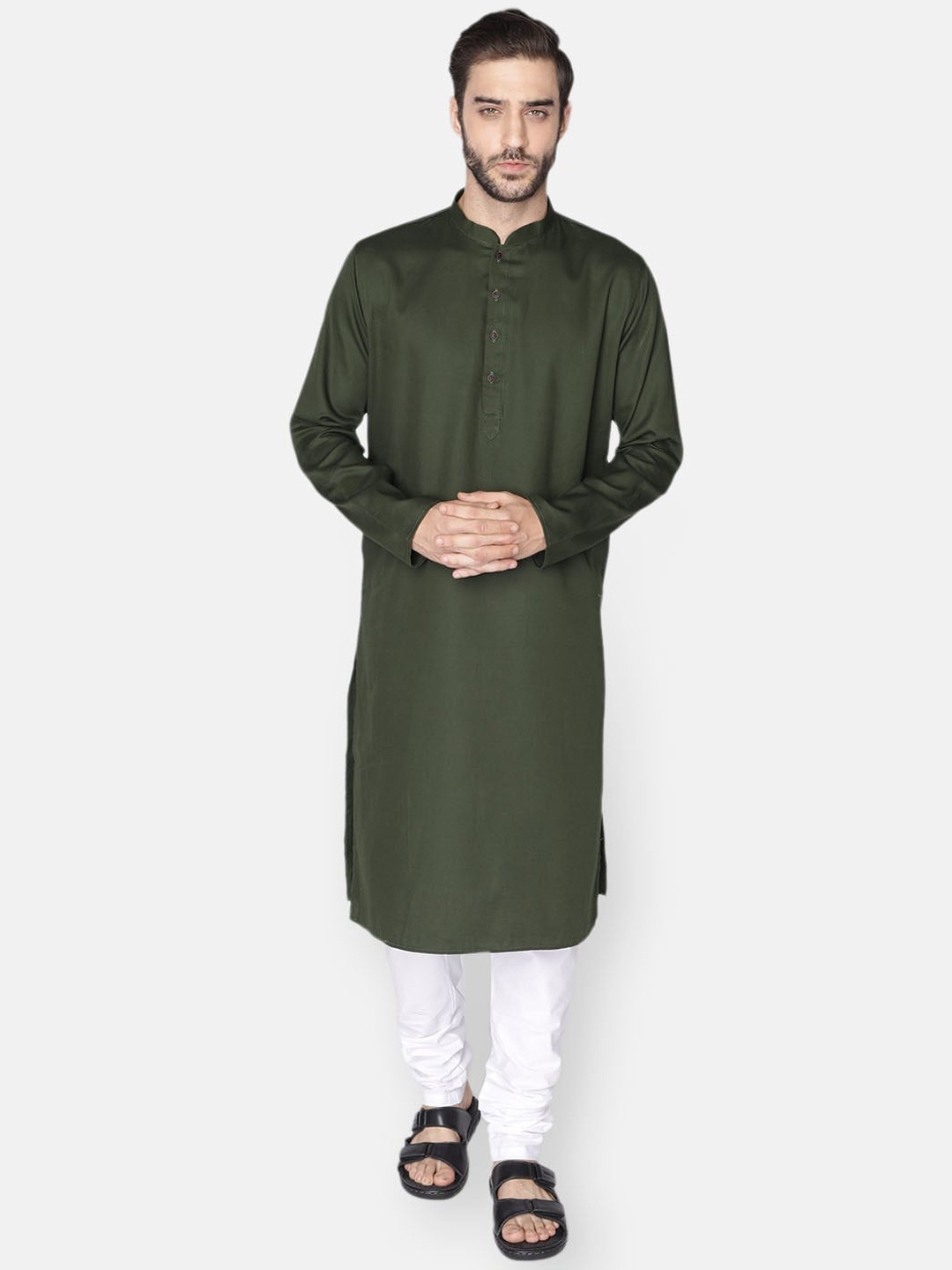 

NAMASKAR Men Green Solid Cotton Kurta with Pyjamas