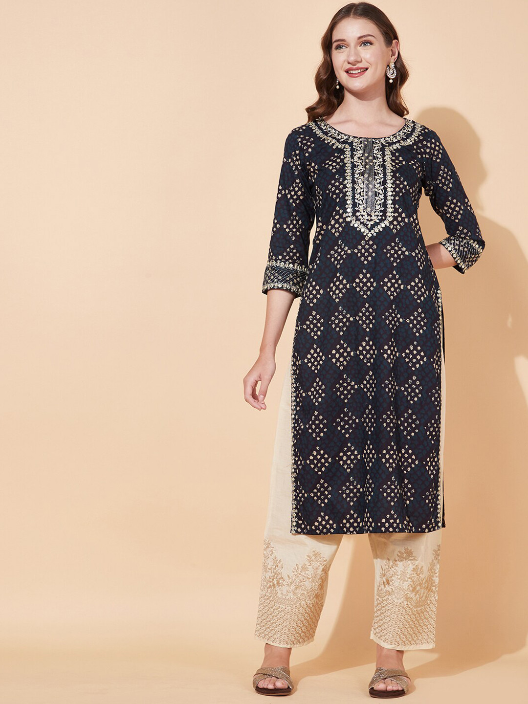 

FASHOR Women Violet Geometric Printed Kurta