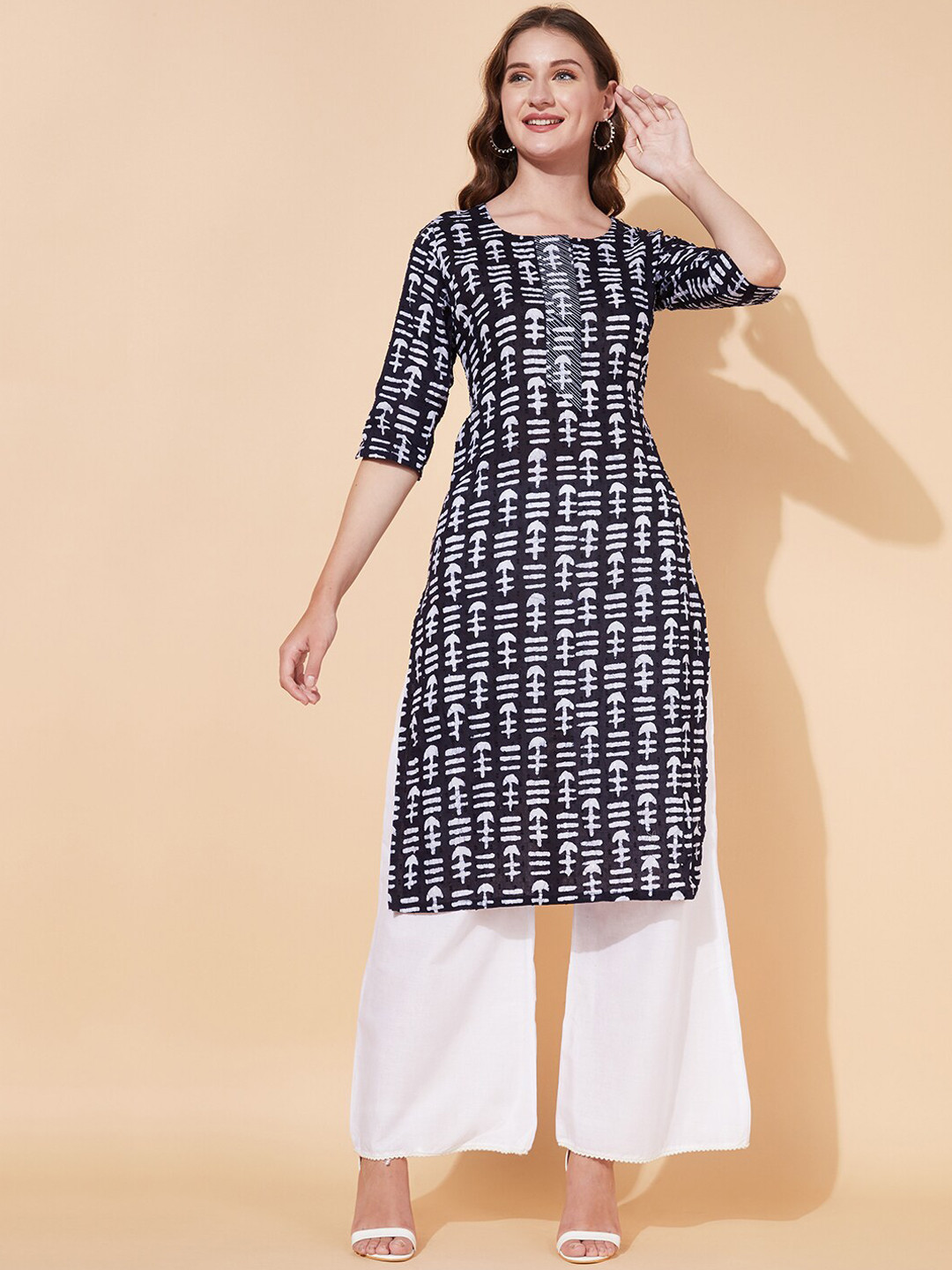 

FASHOR Women Blue Printed Dobby Kurta