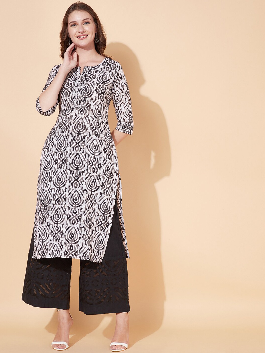 

FASHOR Women Off White Printed Kurta