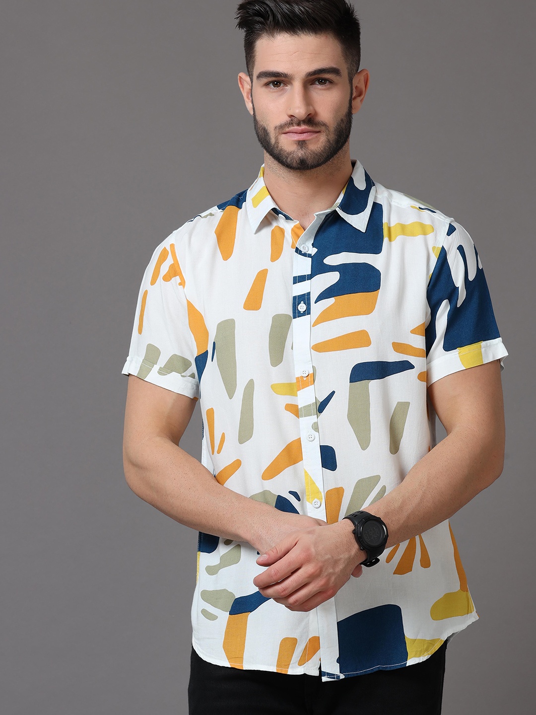 

HERE&NOW Men White Slim Fit Printed Casual Shirt