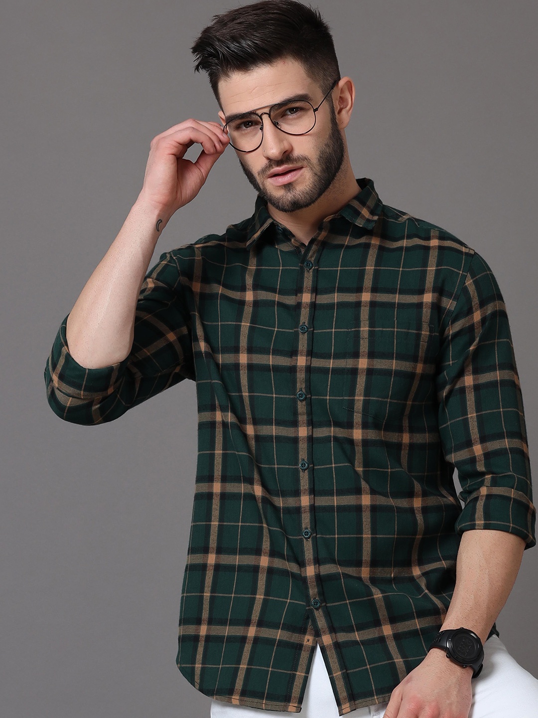 

HERE&NOW Men Slim Fit Tartan Checks Checked Casual Shirt, Green