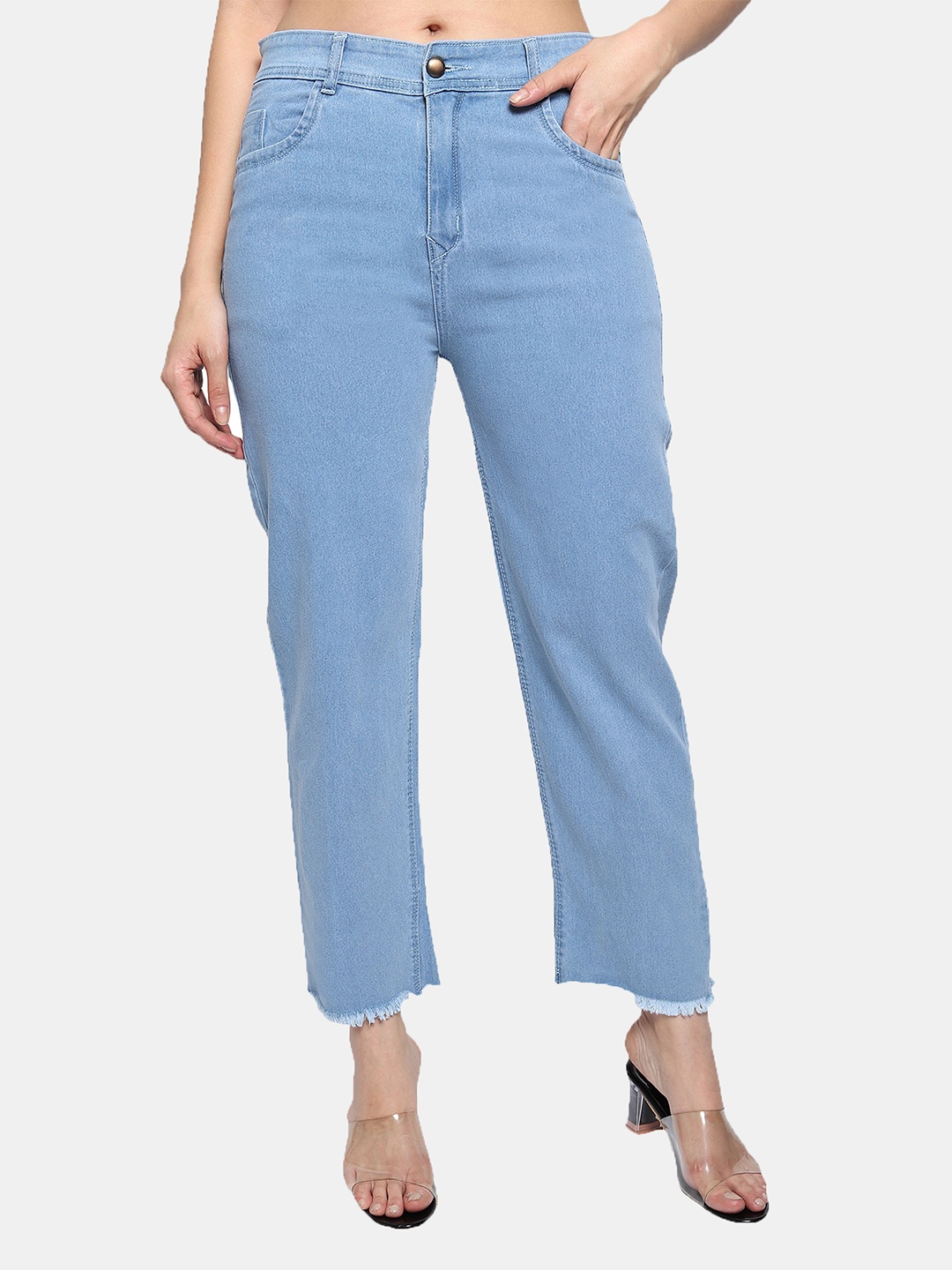 

LIVE OK Women Boyfriend Fit High-Rise Low Distress Stretchable Jeans, Na
