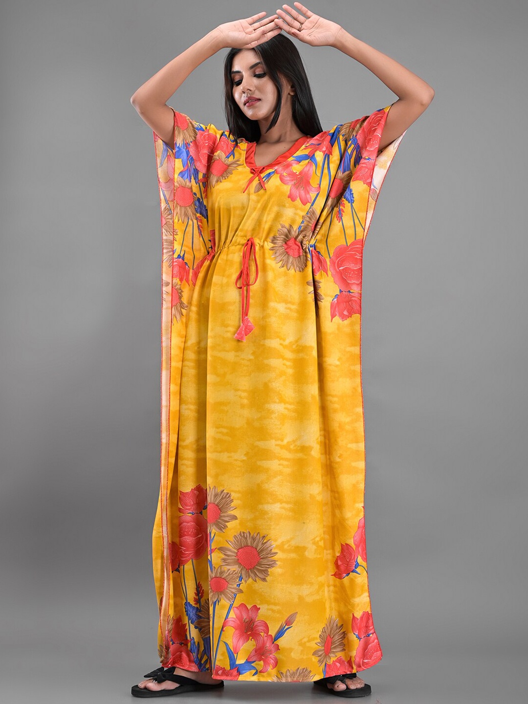 

Apratim Yellow Printed Maxi Nightdress