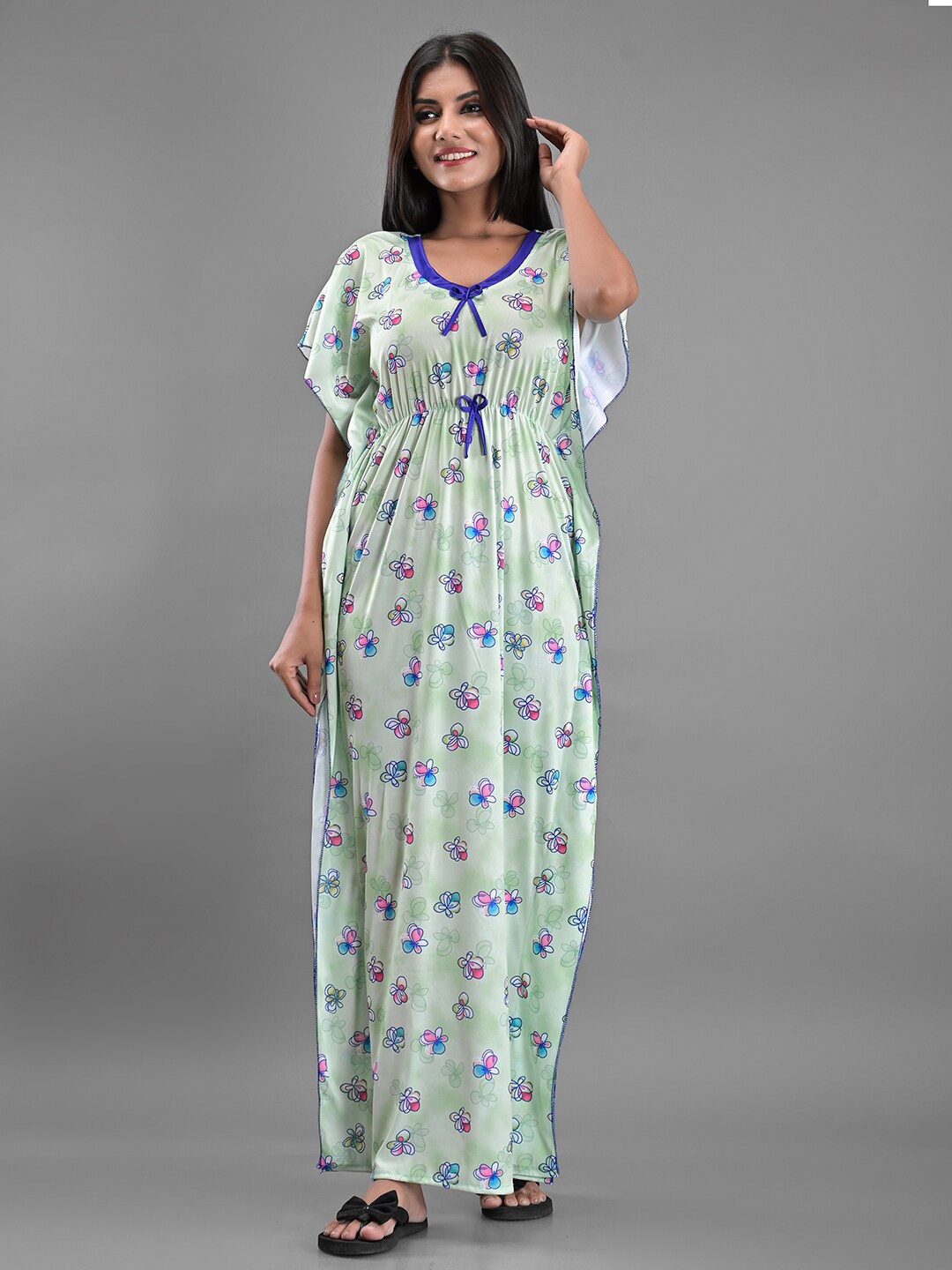 

Apratim Green Printed Maxi Nightdress